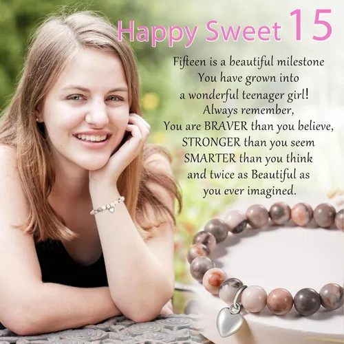 Miniatura 2 de Joyas y tarjetas de regalo de cumpleaños para mujeres y niñas, pulsera de piedra natural de 13, 14, 15, 16, 17, 18, 19, 20, 21, 30, 40, 50, 60, 70