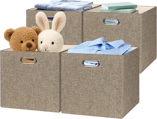 Miniatura 31 de Posprica Cubos de almacenamiento plegables, 11 x 11 x 11 pulgadas, contenedores de tela, 4 unidades, color beige