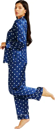 Miniatura 2 de Lonxu Conjunto de pijama de satén para mujer, con botones, largo XS-3XL