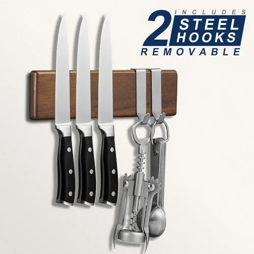 Miniatura 3 de ENOKING Soporte magnético para cuchillos de 10 pulgadas para refrigerador, tira de cuchillos de madera de acacia con exquisita caja de regalo