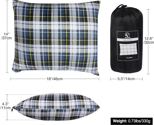 Miniatura 2 de REDCAMP Almohada pequeña de camping ligera y comprimible, almohada de viaje de franela con funda de almohada extraíble (azul cuadrado y gris)