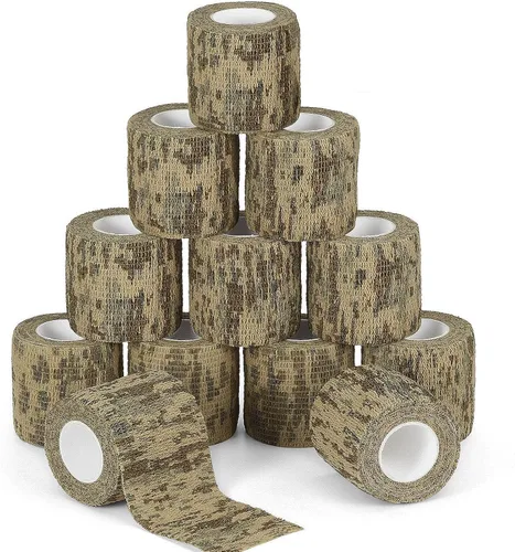 Miniatura 7 de 12 rollos de cinta de camuflaje de camuflaje de vendaje autoadhesivo de 2 pulgadas x 5 yardas, envoltura protectora de camuflaje autoadhesiva