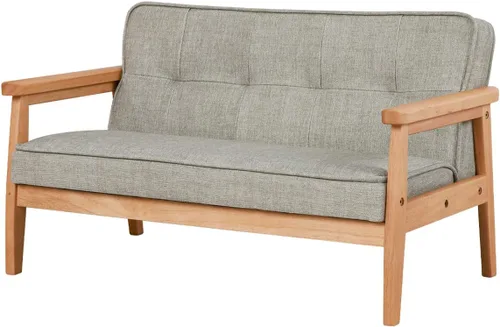 Miniatura 10 de Sofá de doble plaza para niños, sofá para niños con brazo de madera maciza y patrón de lino de PVC para el descanso de los niños (gris oscuro)