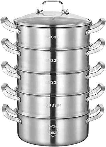 Vaporizador de alimentos de 5 capas, olla de sopa, olla de cocina de 5 capas de acero inoxidable para el hogar, adecuada para estufa de gas/cocina
