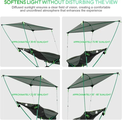 Miniatura 9 de Silla de camping plegable con toldo parasol para exteriores, silla de playa ligera y portátil para adultos, sillas de campamento con soporte trasero