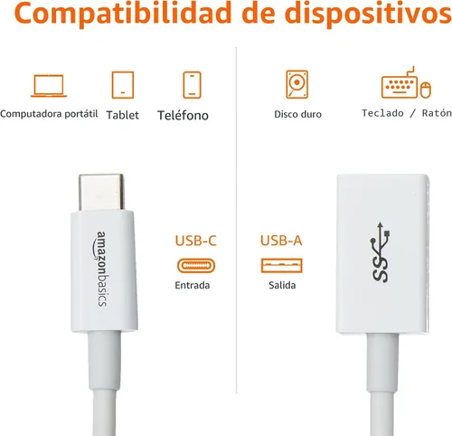 Miniatura 4 de Amazon Basics Convertidor de cable adaptador USB-C a USB-A 3.1 Gen1 hembra, 5 Gbps de alta velocidad, certificado USB-IF, para portátiles, tabletas