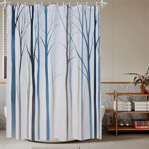 Miniatura 19 de TheBlackSpot Juego de cortinas de ducha de bosque rústico de granja, diseño botánico abstracto, abedul, naturaleza, juego de cortinas de baño