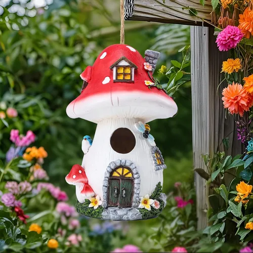Miniatura 20 de Yinns Casa de pájaros de resina para exteriores, casas de pájaros para exteriores para anidar pájaros silvestres, casas decorativas de piedra