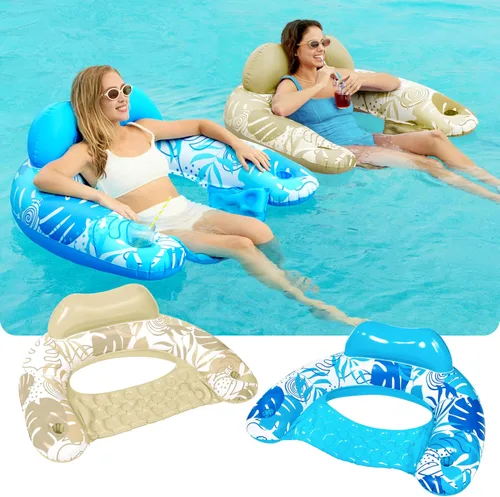 Miniatura 2 de SLOOSH Inflatable Pool Floats Adult,2 Pack Pool Chairs with Cup Holders,X-Large Blow up Floats Chair,Hammock Noodle Mat for Relaxing Summer Water