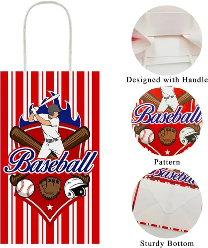 Miniatura 3 de Paquete de 12 bolsas de regalo para fiesta de béisbol, para regalos de béisbol, bolsas con mango, para fiestas con temática de béisbol, cumpleaños