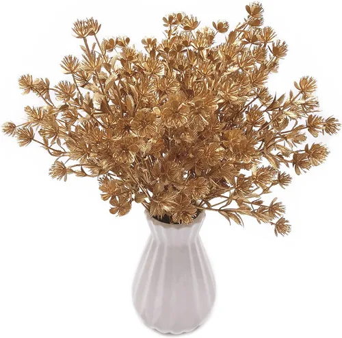 Miniatura 5 de Plantas artificiales Golden Baby Breath Gypsophila, para decoración de Navidad, plantas falsas, arbustos de helecho, arbustos sintéticos, Aliento