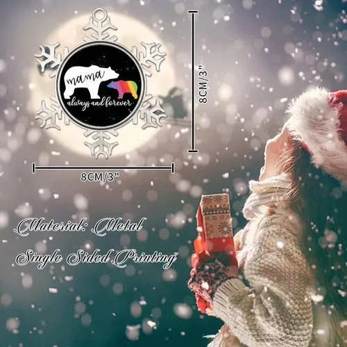 Miniatura 2 de Mama Bear Always and Forever - Adornos de Navidad LGBT para niños, regalo del mes del orgullo, orgullo lesbiano, recuerdo de Navidad, copos de nieve