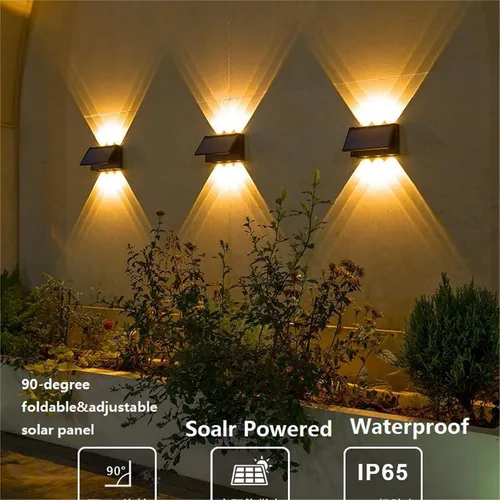 Miniatura 4 de ASLIDECOR Luz solar de pared hacia arriba, paquete de 2 6 luces LED iluminan al aire libre, lámpara con sensor de luz solar, IP65, impermeable