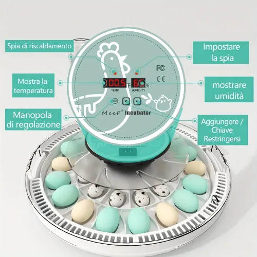 Miniatura 7 de MeeF Incubadora de huevos para incubar 28 huevos, giro automático, humidificador atomizador independiente, con bandejas de huevos de pato y ganso