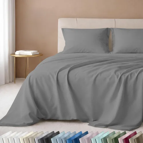 California Design Den Juego de sábanas de lujo tamaño King - 100% algodón, 600 número de hilos, sábanas King de bolsillo profundo, ropa de cama de