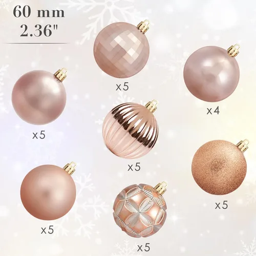 Miniatura 63 de AMS Esferas de Navidad de 2.36 pulgadas/60mm, 34 unidades, adornos grandes, decoraciones para fiestas, inastillables, colgantes festivos para Negro