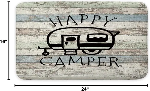 Miniatura 2 de JAWO Happy Campers - Tapete de baño, antideslizante, retro, de madera rústica, color neutro para viajes, remolque, camping, tema, motor, RV, juego