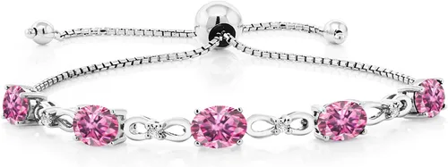 Miniatura 100 de Gem Stone King Pulsera de tenis de diamantes cultivados en laboratorio con piedra natal de 3-6 quilates para mujer, plata de ley 925, ovalada