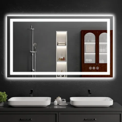 Miniatura 10 de Espejo de baño LED de 30 x 48 pulgadas con luces, regulable, antivaho, espejo de tocador de baño para pared, retroiluminado + luz frontal, función