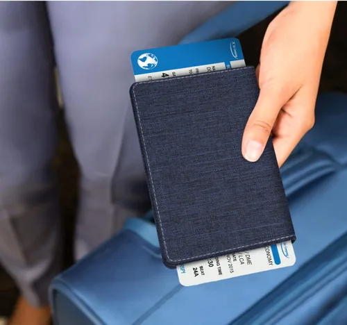Miniatura 8 de Fintie - Funda para tarjetas y pasaporte, de piel sintética, bloqueo RFID, cartera de viajes (mezclilla índigomarrón)