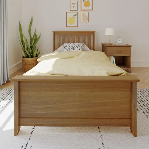 Miniatura 3 de Max & Lily Marco de cama individual con cabecero enlistonado, plataforma de madera maciza para niños, no necesita somier, montaje fácil, Pecan Nuez