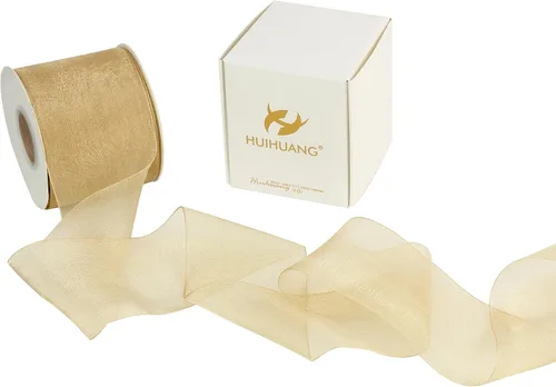 Miniatura 27 de HUIHUANG Cinta transparente de organza azul aguamarina de 1-1/2 pulgadas, cintas de organza transparente turquesa para envoltura de regalo, ramo