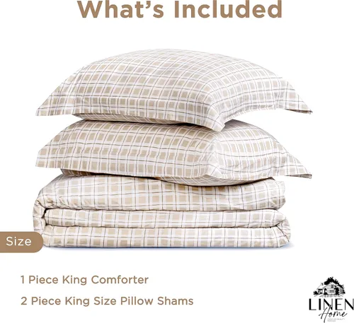 Miniatura 6 de Linen Home Juego de edredón de percal tamaño King impreso, relleno de edredón alternativo de plumón de lyocell lavado para todas las estaciones