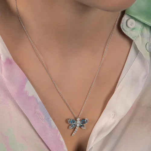 Miniatura 5 de Jewelili Collar con colgante de plata de ley con múltiples piedras preciosas y diamantes, cadena Rolo de 18 pulgadas