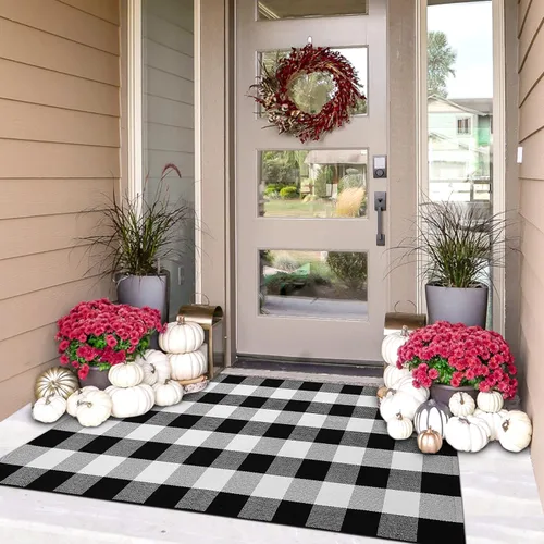 Miniatura 11 de IOHOUZE Alfombra Rayada Gris y Blanca - 27.5" X 43" Tapetes para Puerta Delantera al Aire Libre, Alfombra Lavable para Decoración de Porche