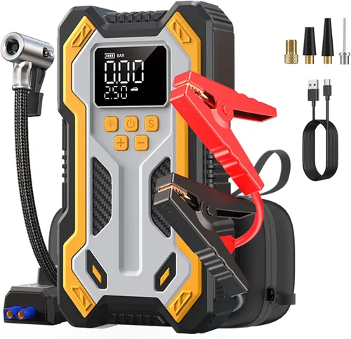 Arrancador de batería de automóvil con compresor de aire 10000 mAh 150 PSI cargador, caja de salto de arranque (todo gasolina 12L diésel,