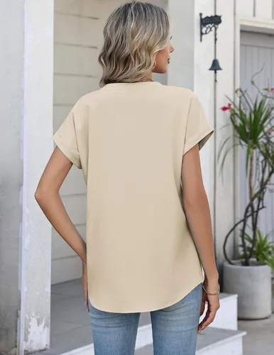 Miniatura 5 de Zeagoo Camisas con botones para mujer, camisetas de manga corta, cuello en V, blusas casuales de negocios