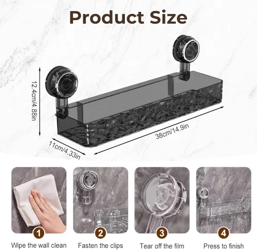 Miniatura 2 de PUSKIU Organizador de ducha con ventosa 2025, estilo de lujo, ligero, con patrón glaciar, estante multifuncional para duchas de baño, cesta