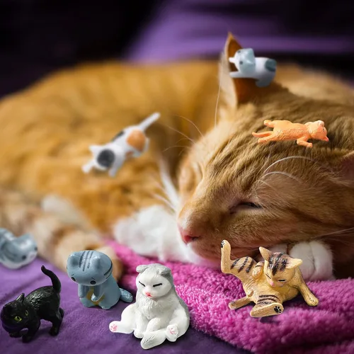 Miniatura 4 de Blulu 16 piezas de figuras de gato realistas de juguete encantadoras figuras de gatos mini gatos en miniatura, juguete para jardín, hogar, fiesta