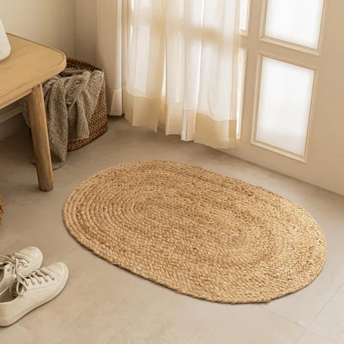 Miniatura 12 de HOMEMONDE Alfombra de yute natural tejida a mano de 2'x3' - Alfombra de piso rústica vintage trenzada reversible estilo granja para interiores