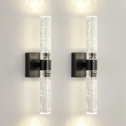 Aplique de pared LED moderno negro – Juego de dos apliques de pared de 18 pulgadas de cristal regulable de 4000 K, iluminación de pared para