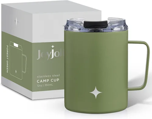 Miniatura 12 de JoyJolt Vaso de triple aislamiento con asa. Vaso de 12 onzas con tapa. Sellado al vacío, forrado de cobre, vasos de acero inoxidable de doble pared.