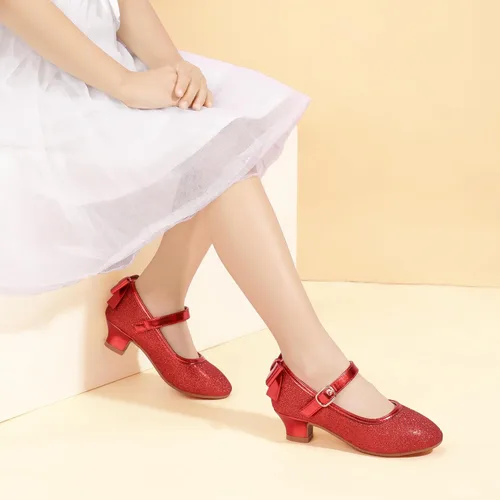 Miniatura 41 de PANDANINJIA Vestido de jada para niñas y niños pequeños, zapatos de princesa Mary Jane con tacones con lazo para fiesta, boda, boda