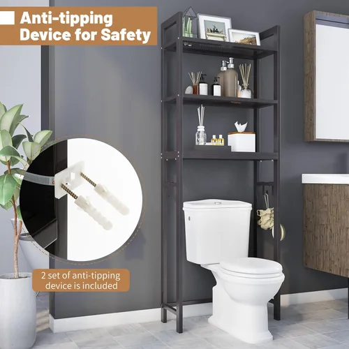 Miniatura 7 de LOKO Estante de almacenamiento de 3 niveles sobre el inodoro, organizador de baño con dispositivo antivuelco, 3 ganchos, soporte de metal sobre