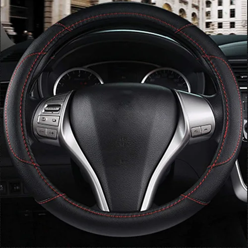 Miniatura 5 de Funda de cuero para volante de auto, protector antideslizante para volante de auto de cuero de microfibra transpirable, ajuste universal