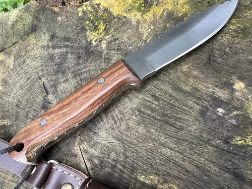 Miniatura 5 de Perkin Cuchillo de caza con funda Cuchillo de hoja fija Bushcraft Cuchillo AR605 (madera de nogal)