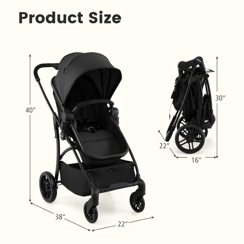 Miniatura 9 de INFANS Cochecito de bebé 2 en 1, cochecito convertible con moisés, asiento reversible, respaldo ajustable, plegable con una mano, cochecito compacto