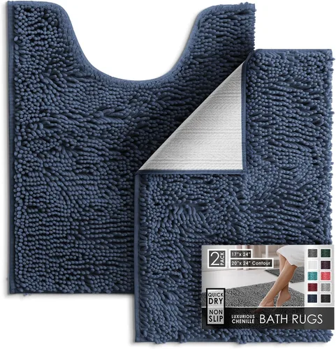 Miniatura 90 de Hearth & Harbor Alfombras de baño, tapete de baño de chenilla - Alfombras de baño lavables a máquina para baño con respaldo antideslizante de goma