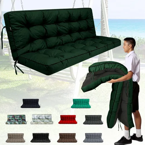 Miniatura 23 de Cojín de porche exterior con respaldo, cojín grueso impermeable para columpio de patio de 2/3 plazas de repuesto, cojines de columpio de banco