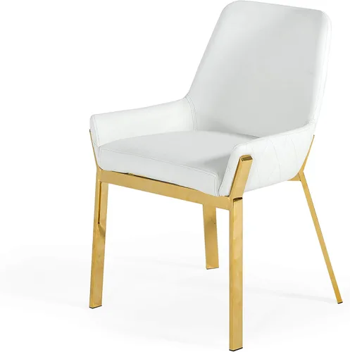 Limari Home Raimond Collection - Silla de comedor tapizada de piel sintética moderna con patas de acero inoxidable, color blanco, dorado