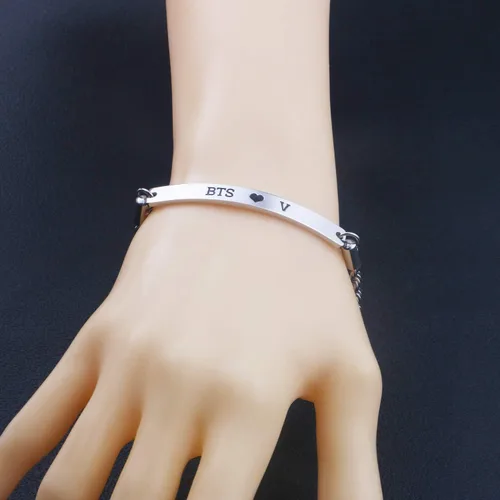 Miniatura 4 de WENATA Kpop Bangtan - Pulsera de cadena para niños con texto en inglés "To Love Yourself Army SUGA J-Hope JIN V Jimin RM JK, pulsera de cadena