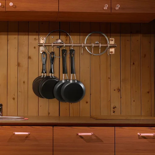 Miniatura 2 de Dseap Soporte Colgador para Utensilios de Cocina, Estante de Pared para Ollas y Sartenes, Riel de Cocina con 8 Ganchos para Colgar Utensilios