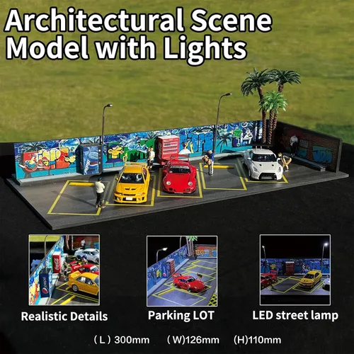Miniatura 2 de Vitrina de 1/64, vitrina Hotwheels con pantalla de 1/64, aparcamiento con pantalla de 1/64 diorama con luces LED, vitrina modelo para 5 espacios