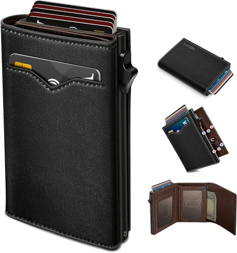 Cartera miyozi para hombre, con bolsillo para efectivo, 2 ventanas para identificación, 9-13 ranuras para tarjetas, estuche metálico, elegante y
