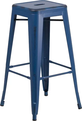 Miniatura 55 de Flash Furniture Lily - Juego de 4 taburetes de bar de metal rojo sin respaldo de 30 pulgadas de alto grado comercial para interiores y exteriores
