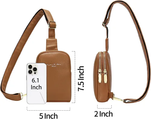 Miniatura 6 de Cangureras cruzadas para mujer, bolso bandolera de piel sintética, bolso pequeño para viajes (marrón fucsia), Estilo-marrón1-1, Bolso bandolera